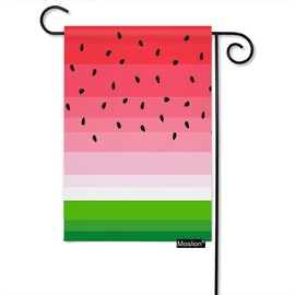 Moslion Watermelons Garden Flag 12.5x18 Inch Summer Fruit Watermelon Slice with Black Seeds Red Green Stripes Yard Flag Burlap Banners Vertical Double Sided for Farm House Outside Orange Black