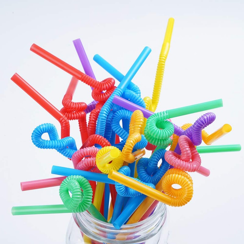200 Pcs Colorful Plastic Long Flexible Straws.(0.23'' diameter and 10.2"