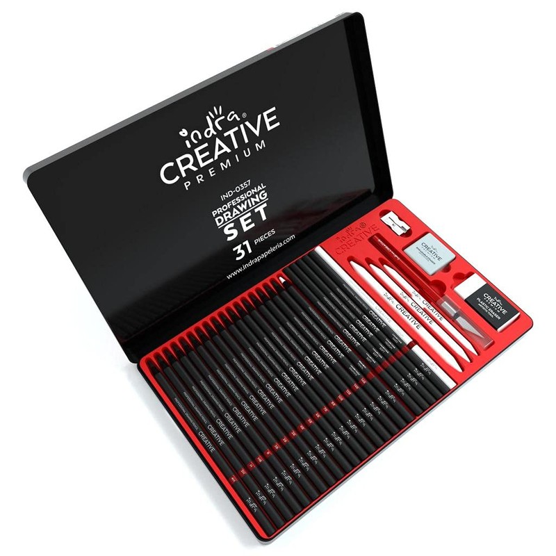 Indra 31 Lápices de Dibujo Profesionales Kit de Herramientas de