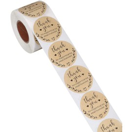 1.5 inch Thank You for Supporting My Small Business Stickers, Kraft Labels Custom Sticker for Bakeries, Crafters & Small Business Owners, 500 Labels Per Roll