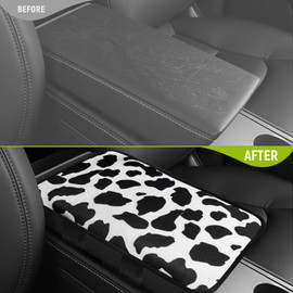SuperKaKa Car Cow Print Armrest Cover-Cute Center Console Mat Cars Interior Accessories for Women Men,Protection Pad Fit Most Auto,Vehicle, SUV, Truck Arm Rest Box (Cow, Black)