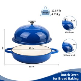 Dutch Oven for Bread Baking, 5.4 Quart Dutch Enameled Cast Iron Bread Oven, Dutch Oven for Sourdough Bread Baking, Oven Safe up to 500° F, 25 cm Blue