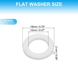 PATIKIL 10 Pcs PTFE Flat Washers 0.47 ID x 0.75" OD x 0.08" Thickness Sealing Spacer Flange Gasket for Machines Pipe Valves Oil Gas Industries, White (12x19x2mm)