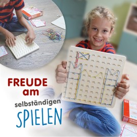 XL Wooden Geoboard, Montessori Geometry Educational Toy, Promotes Creativity and Fine Motor Skills, Geoboard for Geometric Shapes & Individual Figures, 10 x 10 Rows, Toy from 3 Years, Non-Slip