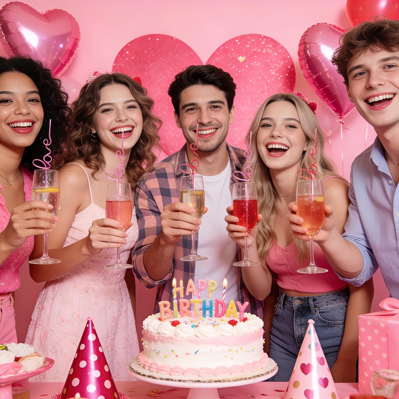 12PCS Love Word-Shaped Plastic Drinking Straws for Bachelorette Decor