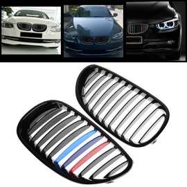 Left Right Gloss Black M-color Front Upper Kidney Grille Comaptible with 2003-2010 E60 Sedan E61 Touring 5 Series
