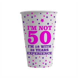 Bang Tidy Clothing 50th Birthday Paper Cups Pack of 24-12 Oz Birthday Party Cups - Party Tableware Decoration for Men Women - Disposable Recyclable 300ml - I'm Not - Pink