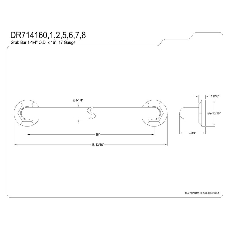 Kingston Brass DR714168 Metropolitan 16" Grab Bar, 1-1/4" Diameter, Brushed