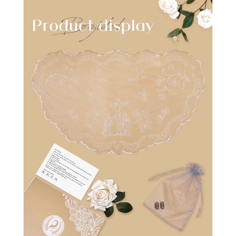 Bozidol Christian Veil Catholic Veils White Lace D-Shaped Embroidered Easter