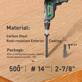 FMhotu 500Pcs Black Star Drive Wood Screws 2-7/8 inch - Rust Resistant Timber Deck Screws for Landscaping, Log & Timber Wood - Heavy-Duty Outdoor Fasteners (#14 x 2-7/8 Black）