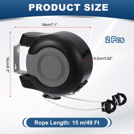 uxcell 2Pcs Retractable Double Clothesline Outdoor Indoor, 49Ft Heavy Duty PVC Clothes Line Retracting Laundry Line with 24 Pcs Clothespins for Wet Dry Clothing, Black