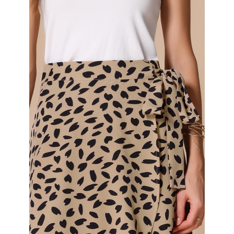Allegra K Women's Printed Midi Skirt Tie Front with Slit