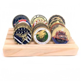 Military Challenge Coins Display Holder Solid Wood 4 Row Coin Holder Rack