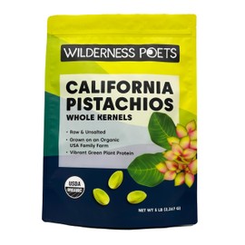 Wilderness Poets, Organic, Whole, Raw Pistachios - Grown in California, Fresh, Bright Green, Unsalted, Unroasted, Bulk Size (80 Ounce - 5 Pound)
