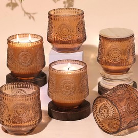LAMORGIFT 6 Pack Terracotta Candle Jars for Making Candles- Large 13.5oz Glass Jars with Wooden Lids and Labels, Empty Candle Jars, Candle Containers Vessels for Candle Making Supplies