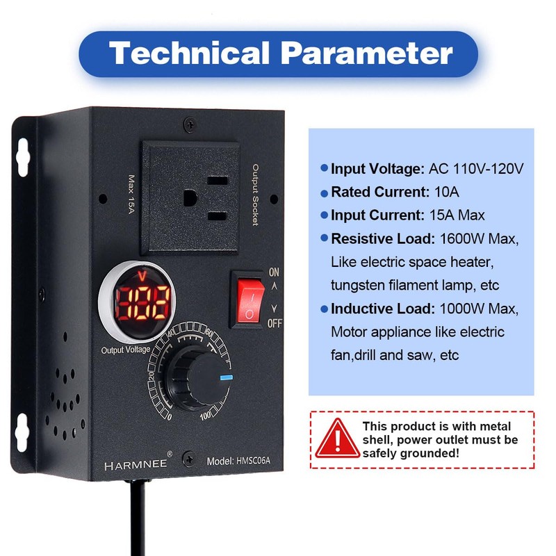 HARMNEE AC Motor Speed Controller 110-120V / 10A Rated /