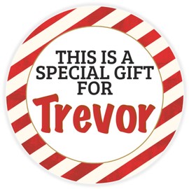 This is a Gift for Trevor - 10 Pack Circle Stickers 3 Inch - Candy Cane Merry Christmas Gift Tag Present Tree Holiday Custom Name Santa Claus