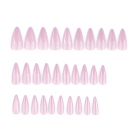 LOPMNGHT Pink Cat Eye Almond Tip False Nails Solid Colors Press on Nails Long Length Glossy Almond Stick on Nails Full Cover Charm Glue on Nails Manicure Decoration Kit for Women 24Pcs