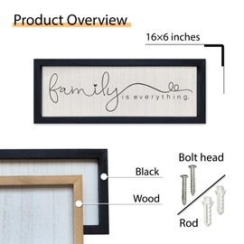 SRSZHIYUE Family is Everything Wall Decor 16"X6" Inspirational Family Sign Wall Art Wood Framed for Entryway Home Hanging Plaque (Black)