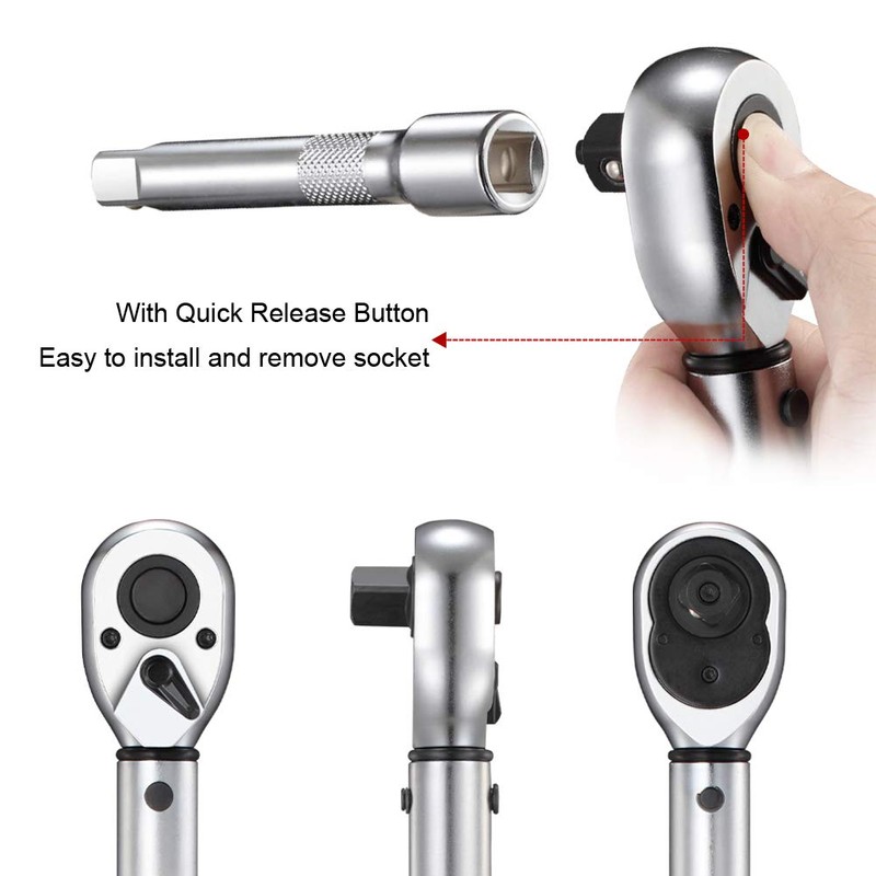 BULLTOOLS 1/2-inch Drive Click Torque Wrench Set Dual-Direction Adjustable 90-tooth
