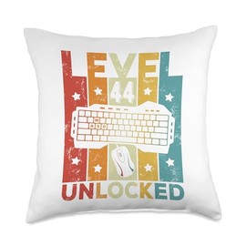 44 Years Old Birthday Gifts Vintage Gamer Shirt Level 44 Unlocked Gaming Keyboard 44th Birthday Men Women Throw Pillow, 18x18, Multicolor