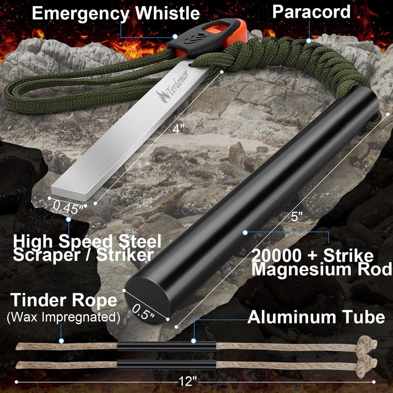 Ferro Rod Fire Starter Kit – 5" Flint and Steel