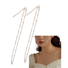 IPNSDON 2 Pairs with Clavicle Pearl Necklace Women's Freshwater Pearls Golden Pearl Necklace, Bridesmaid Wedding Prom Pearl Necklace, Girls Pearl Jewellery