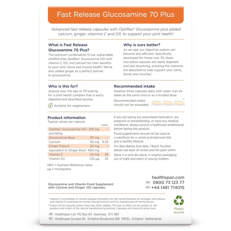 Healthspan Fast Release Glucosamine 70 Plus | 120 Capsules |