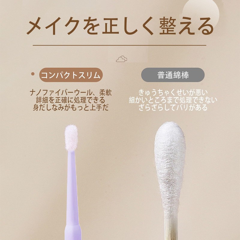 LUYING 細かい綿棒 100本 使い捨て 化粧ブラシ まつげエクステ用 ジェルネイル塗る 極細綿棒 睫毛育毛剤用ツール（パープル）