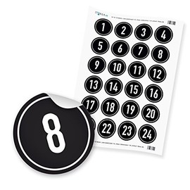 Advent Calendar Numbers 4 cm Number Stickers 1-24 Black White Number High Gloss