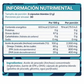 InnerMe Omega 3 TG, Suplemento Alimenticio con 800mg EPA y 400mg DHA, 60 Cápsulas Blandas, Aceite de Pescado Concentrado
