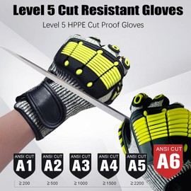 SUNRISING Safety Work Gloves with Impact & Shock Resistance, Heavy Duty Grip, Comfort Fit - Machine Washable, Durable for Construction, Gardening (Large, 1 Pair)