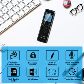 72GB Digital Voice Recorder, 5220 Hours Recording Capacity Sound Audio Recorder, Voice Activated Recorder Portable Dictaphone with Playback, MP3 Player, Password, Variable Speed for Lectures Meetings