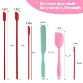 Kitchen GIMS Mini Silicone Spatula Set 6 PCS Food Grade Small Jar Spatula with Long Handle Makeup Spatula Tool Heat Resistant Kitchen Utensils for Baking Cooking Mixing Tiny Scraper
