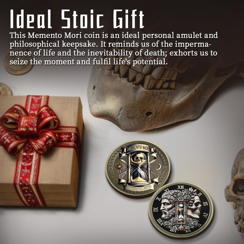 RYUKENLM Memento Mori Coin 3D Skull Challenge Coins Daily Stoic