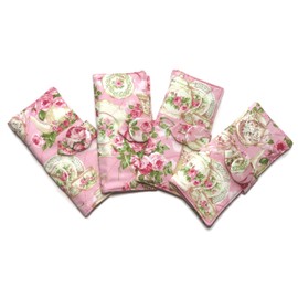 Tea Bag Wallet Includes 4 Tea Bags, Handcrafted, Four Pocket Wallet, Victorian Tea Roses, Pink and Cream, Tea Cups Pot Service, English Tea Time