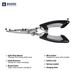 Booms Fishing H01 Small Fishing Pliers Scissors Braid Cutters Lightweight Stainless Steel Fishing Tools Split Ring Pliers Hook Remover - Black