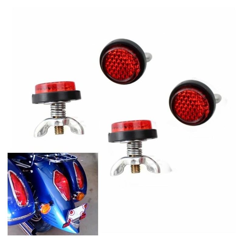 Red Reflector Motorcycle License Plate Screws - Set of 4