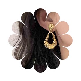 Aneneiceera Vintage Hammered Gold Hoop Earrings Filigree Drop Hoop Dangle Earrings Textured Geometric Earrings Irregular Circle Hoop Earrings Jewellery for Women and Girls, Zinc