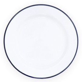 Crow Canyon Home Enamelware Flat Salad Plate, 8 inch, Vintage White/Blue (Set of 4)