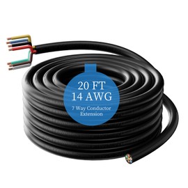 Gubrdfrsod 14 Gauge 20 FT 7 Way Trailer Wire Pure Copper Heavy Duty 7 Pin Trailer Wiring Harness Round 7 Wire Trailer Cable 20 FT 14 AWG 7 Conductor Trailer Cord for Rv Camper Truck