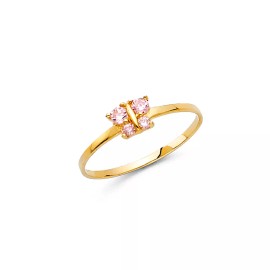 Unbranded Kid 14k Yellow Gold Gem Stone CZ Butterfly Baby Children's Girl Ring Band Size 3