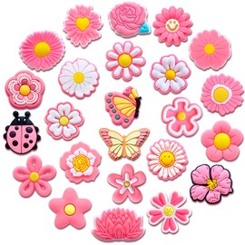 24Pcs Flowers Charms for Croc Clog Shoes Decoration, Colorful Flowers Charms Accessories for Shoe (Black)
