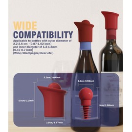 ‌Neepanda Wine Stopper Universal Champagne Stoppers, Precision Flow Control & Leak Proof Design for Wine/Champagne Bottles, BPA-Free Reusable Silicone Wine Corks Wine Accessories (2 Pack, Red)