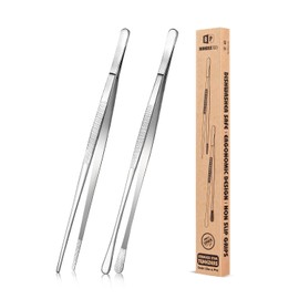 2 Pcs 10-Inch Kitchen Tweezers Fine Tweezer Tongs, Stainless Steel Professional Long Cooking Tweezers for BBQ, Sea Food, Repairing and Serving (SILVER)