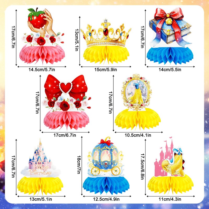 8pcs Princess Honeycomb Centerpieces, Princess Party Table Centerpieces with Castle