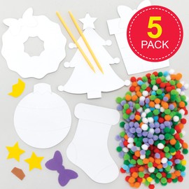Baker Ross FC193 Art Kits-Pack of 5, Design Your Own Christmas Pom Children to Make, Decorate and Display, Creative Activities for Kids, Assorted