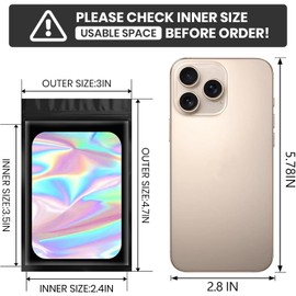 Funfery 100 pcs Black Mylar Holographic Resealable Bags,Clear Packaging Bag Odor Proof Foil Pouch Bag for Food Storage, Lipgloss, Jewelry, Eyelash Packaging for Small Business - 3x4.7 Inch