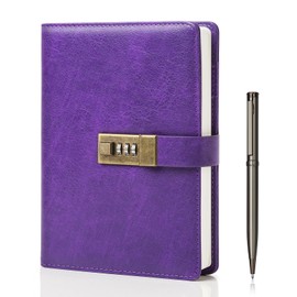 WEMATE Journal 2024 Keyed Notebook A5 Easy Writing Notebook with Pen and Gift Box PU Leather Diary Personal Data Protection Notebook, 240 Pages 15cmx22cm-Purple