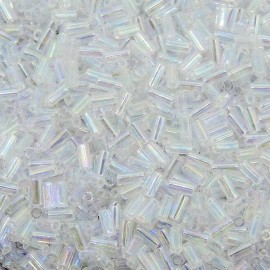 Miyuki Bugle Beads Size #1, 3mm x 1.5mm, 19.5 Gram Tube, Crystal AB